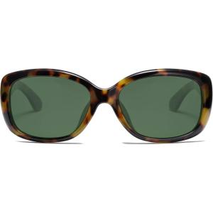 imageSOJOS Vintage Square Sunglasses for Women Polarized UV Protection Havana Frame SJ2111Green TortoiseGreen
