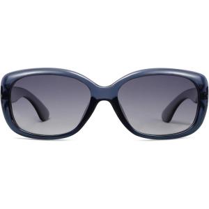 imageSOJOS Vintage Square Sunglasses for Women Polarized UV Protection Havana Frame SJ2111Transparent Blue