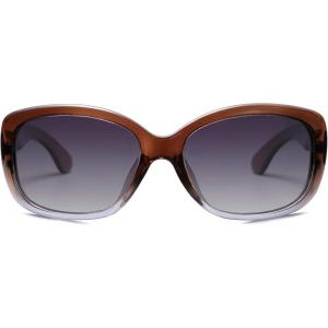imageSOJOS Vintage Square Sunglasses for Women Polarized UV Protection Havana Frame SJ2111Transparent Brown PurpleGradien Grey