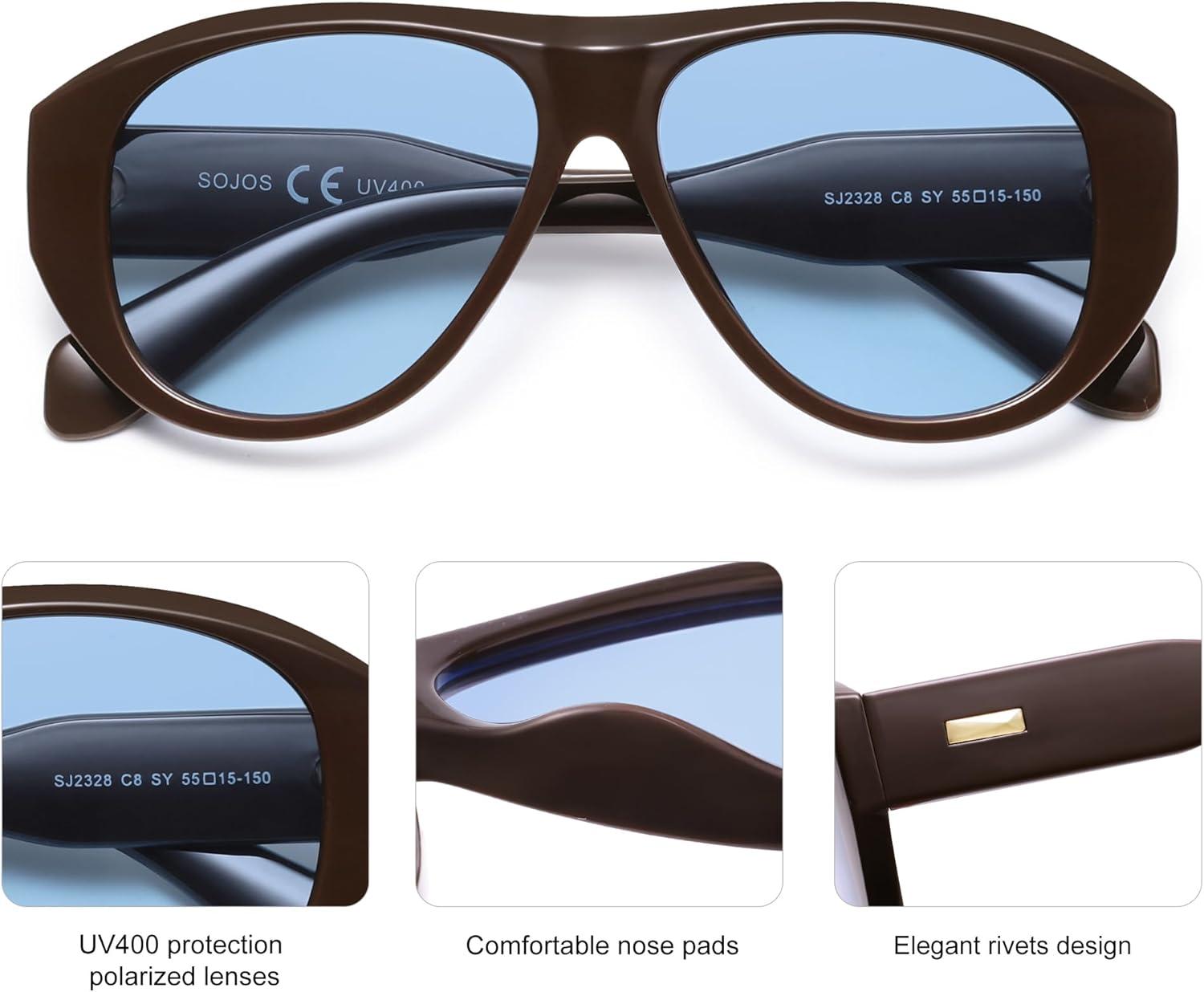 imageSOJOS Retro Oversized Polarized Aviator Sunglasses for Women Men Vintage 70s Style UV Protection Sunnies SJ2328Antique BrownAntique Blue