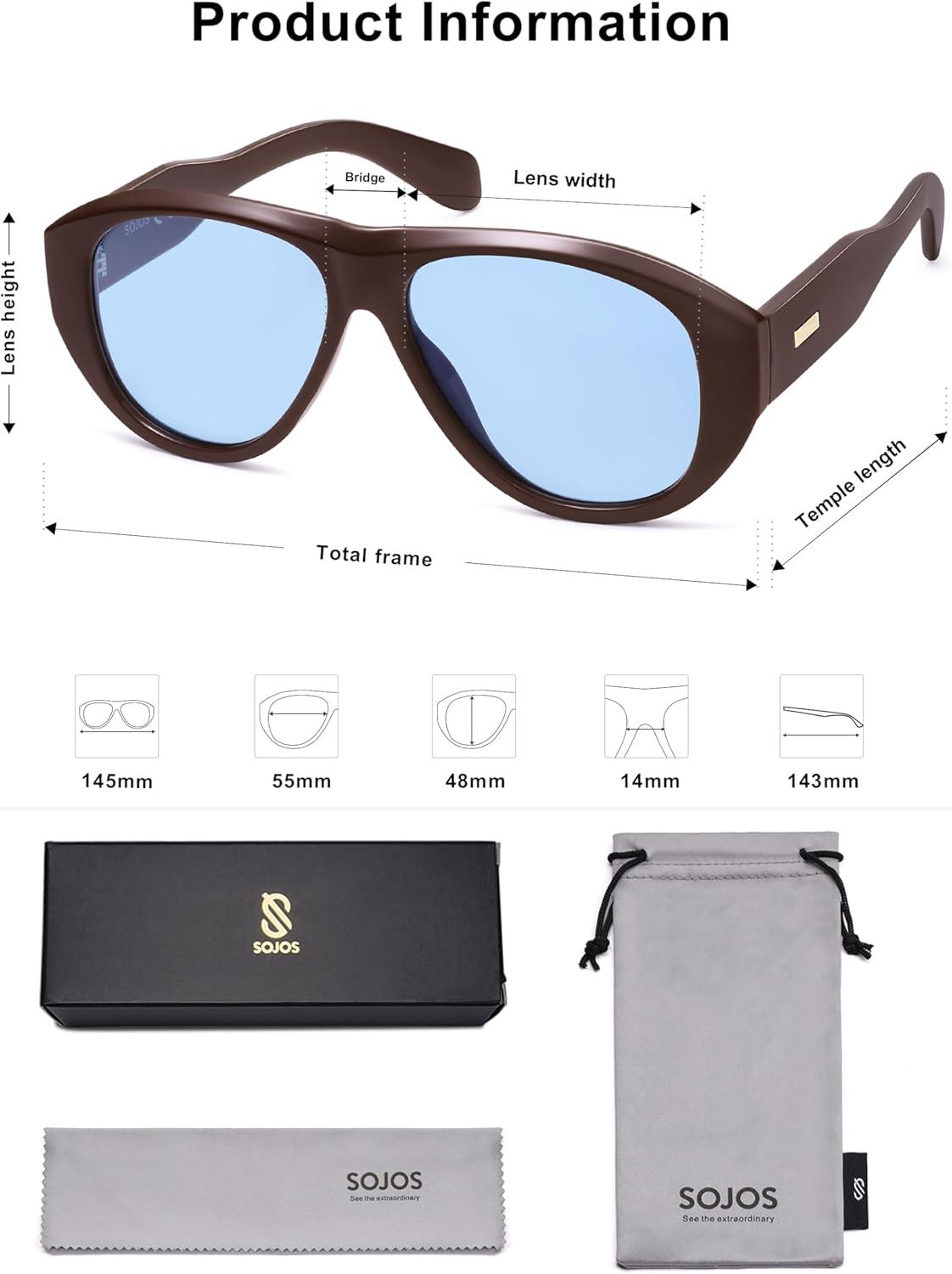 imageSOJOS Retro Oversized Polarized Aviator Sunglasses for Women Men Vintage 70s Style UV Protection Sunnies SJ2328Antique BrownAntique Blue