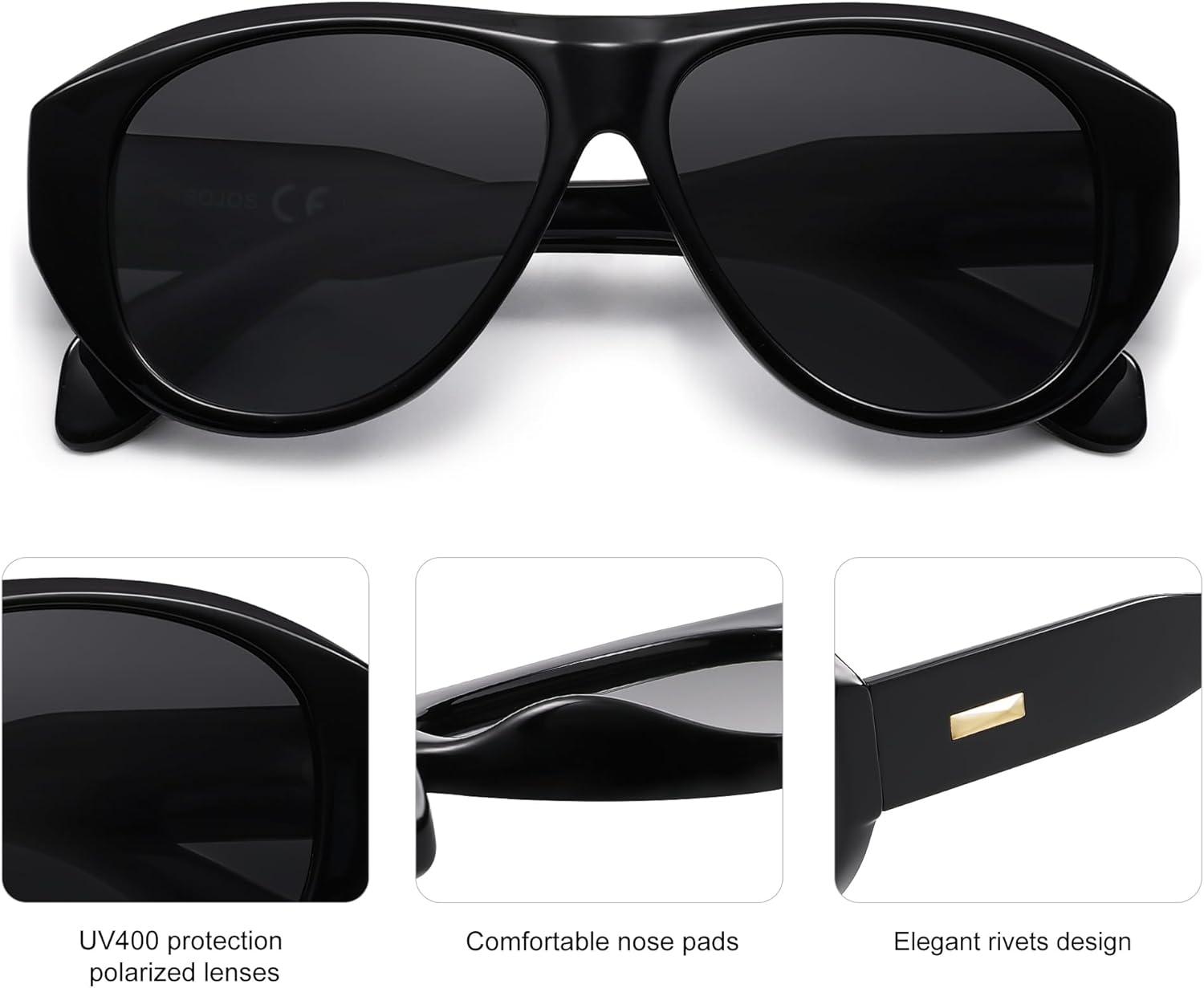 imageSOJOS Retro Oversized Polarized Aviator Sunglasses for Women Men Vintage 70s Style UV Protection Sunnies SJ2328BlackGrey