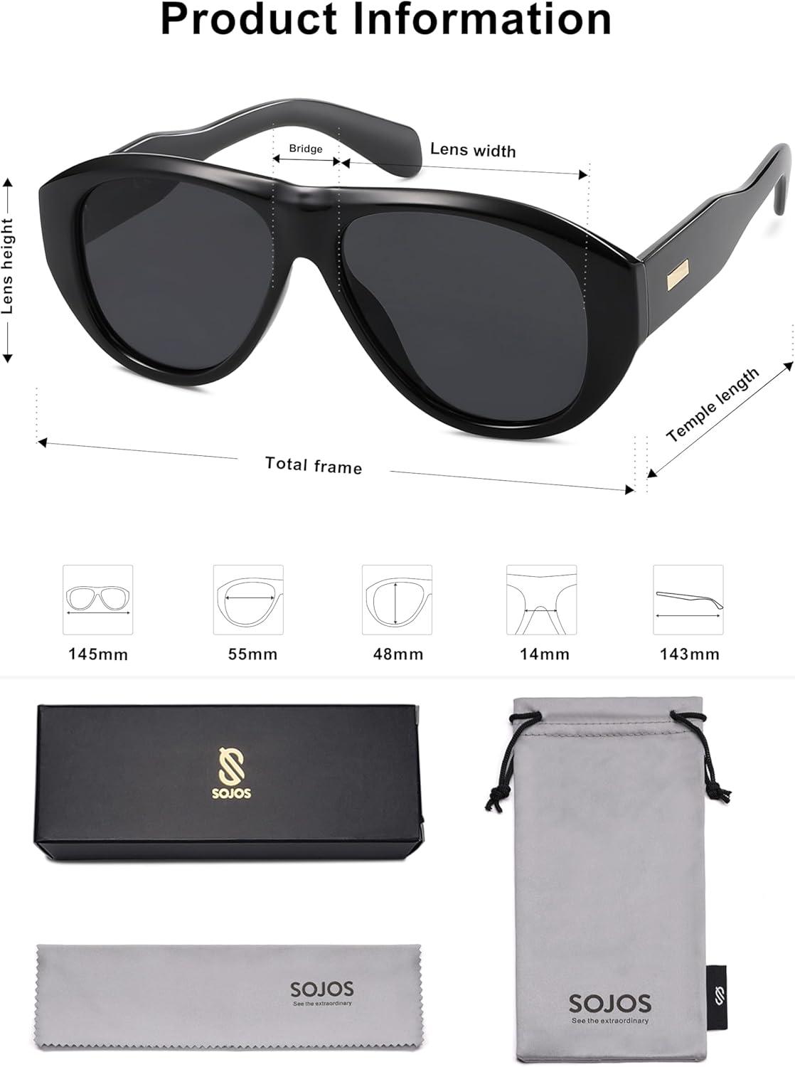imageSOJOS Retro Oversized Polarized Aviator Sunglasses for Women Men Vintage 70s Style UV Protection Sunnies SJ2328BlackGrey