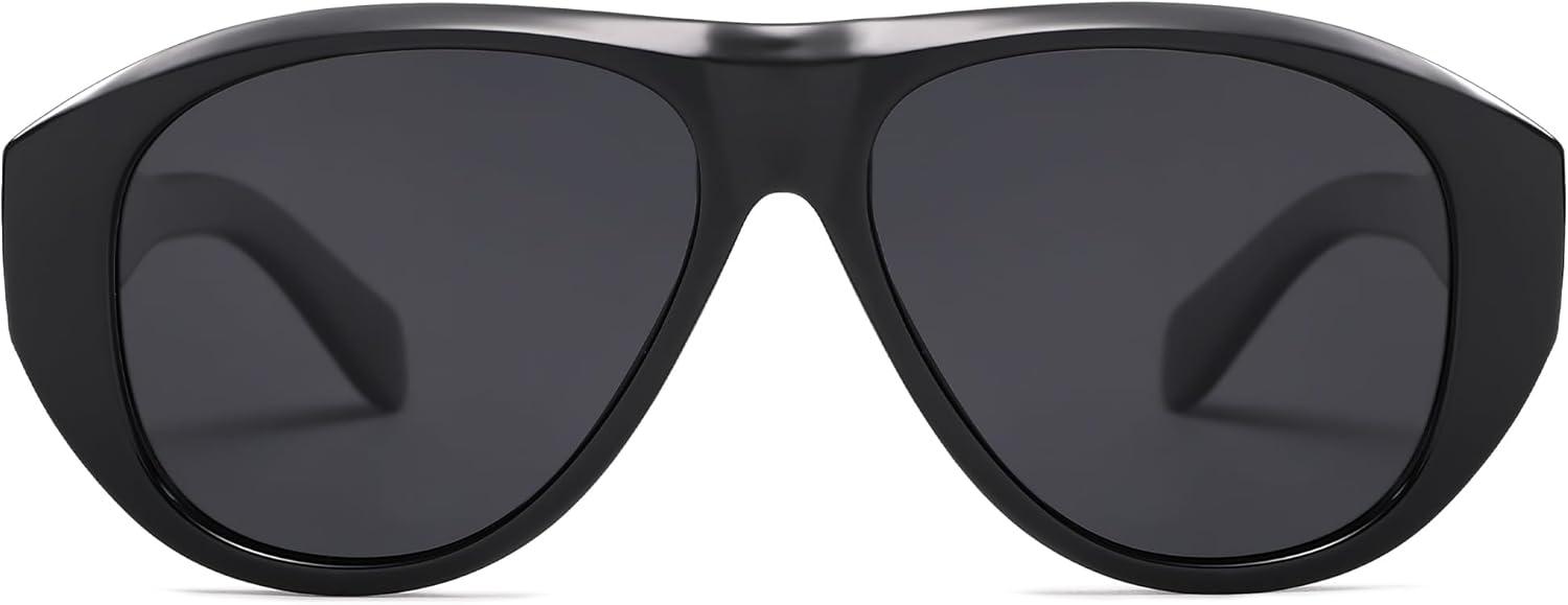 imageSOJOS Retro Oversized Polarized Aviator Sunglasses for Women Men Vintage 70s Style UV Protection Sunnies SJ2328BlackGrey