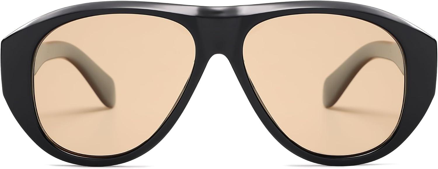 imageSOJOS Retro Oversized Polarized Aviator Sunglasses for Women Men Vintage 70s Style UV Protection Sunnies SJ2328BlackLight Brown