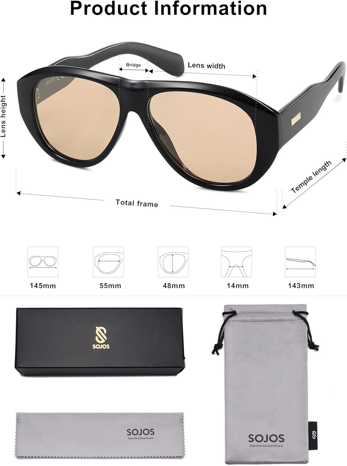 imageSOJOS Retro Oversized Polarized Aviator Sunglasses for Women Men Vintage 70s Style UV Protection Sunnies SJ2328BlackLight Brown