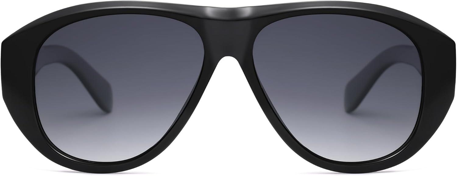 imageSOJOS Retro Oversized Polarized Aviator Sunglasses for Women Men Vintage 70s Style UV Protection Sunnies SJ2328Bright BlackGrey Grading