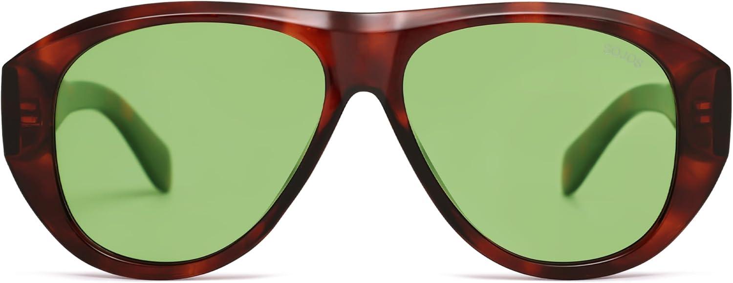 imageSOJOS Retro Oversized Polarized Aviator Sunglasses for Women Men Vintage 70s Style UV Protection Sunnies SJ2328Brown PatternGreen