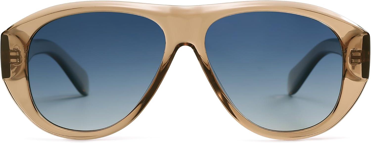 imageSOJOS Retro Oversized Polarized Aviator Sunglasses for Women Men Vintage 70s Style UV Protection Sunnies SJ2328Light BrownBluishgrey