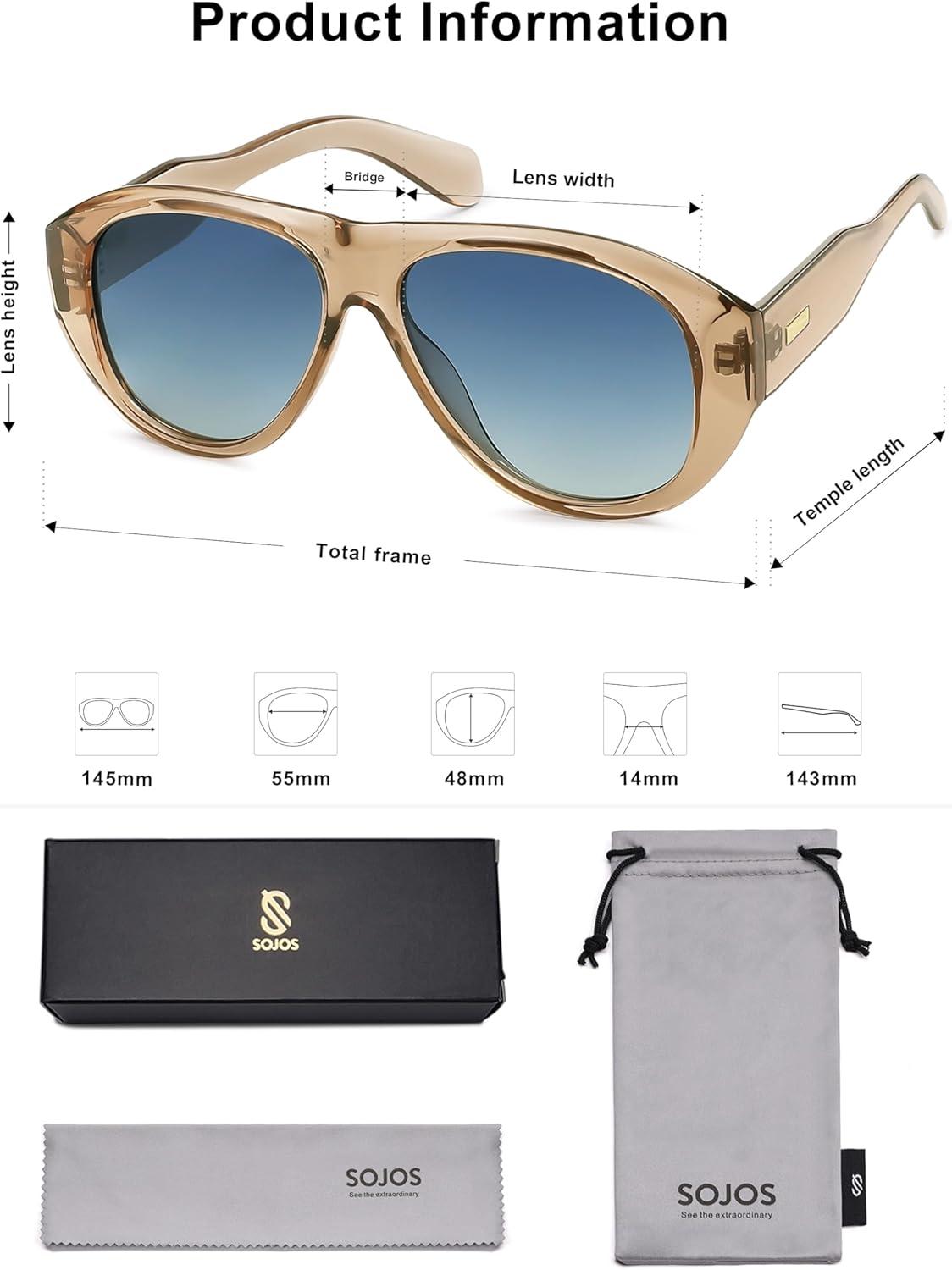 imageSOJOS Retro Oversized Polarized Aviator Sunglasses for Women Men Vintage 70s Style UV Protection Sunnies SJ2328Light BrownBluishgrey