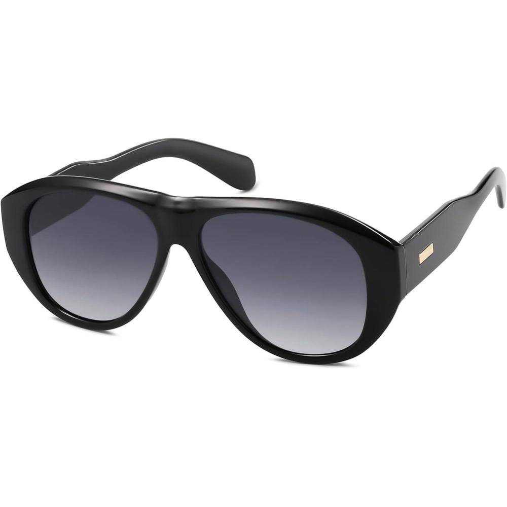 imageSOJOS Retro Oversized Polarized Aviator Sunglasses for Women Men Vintage 70s Style UV Protection Sunnies SJ2328Bright BlackGrey Grading