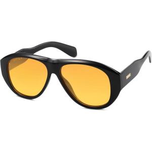 imageSOJOS Retro Oversized Polarized Aviator Sunglasses for Women Men Vintage 70s Style UV Protection Sunnies SJ2328BlackOrange