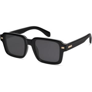 imageSOJOS Trendy Square Polarized Sunglasses for Women Men Retro Vintage Womens Mens Rectangle Shades SJ2345BlackGrey