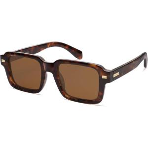 imageSOJOS Trendy Square Polarized Sunglasses for Women Men Retro Vintage Womens Mens Rectangle Shades SJ2345Brown TortoiseBrown