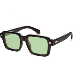 imageSOJOS Trendy Square Polarized Sunglasses for Women Men Retro Vintage Womens Mens Rectangle Shades SJ2345Dark TortoiseLight Green Tint