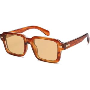 imageSOJOS Trendy Square Polarized Sunglasses for Women Men Retro Vintage Womens Mens Rectangle Shades SJ2345Deep CaramelLight Brown Tint