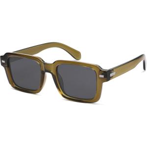 imageSOJOS Trendy Square Polarized Sunglasses for Women Men Retro Vintage Womens Mens Rectangle Shades SJ2345Olive GreenGrey