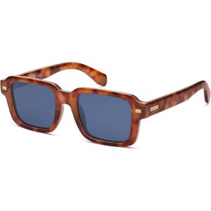 imageSOJOS Trendy Square Polarized Sunglasses for Women Men Retro Vintage Womens Mens Rectangle Shades SJ2345Orange TortoiseDark Blue