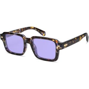 imageSOJOS Trendy Square Polarized Sunglasses for Women Men Retro Vintage Womens Mens Rectangle Shades SJ2345Purple TortoiseLight Purple Tint