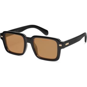 imageSOJOS Trendy Square Polarized Sunglasses for Women Men Retro Vintage Womens Mens Rectangle Shades SJ2345Shiny BlackLight Brown