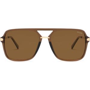 imageSOJOS Sunglasses for Women ampamp Men Square Retro Polarized Lens Trendy Aviator 90s ShadesTransparent Brown FrameBrown Lens