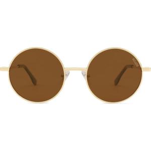 imageSOJOS Small Round Polarized Sunglasses for Women Men Retro Sun Glasses Vintage Shades UV400 Protection SJ1243Shiny Gold  Brown Lens
