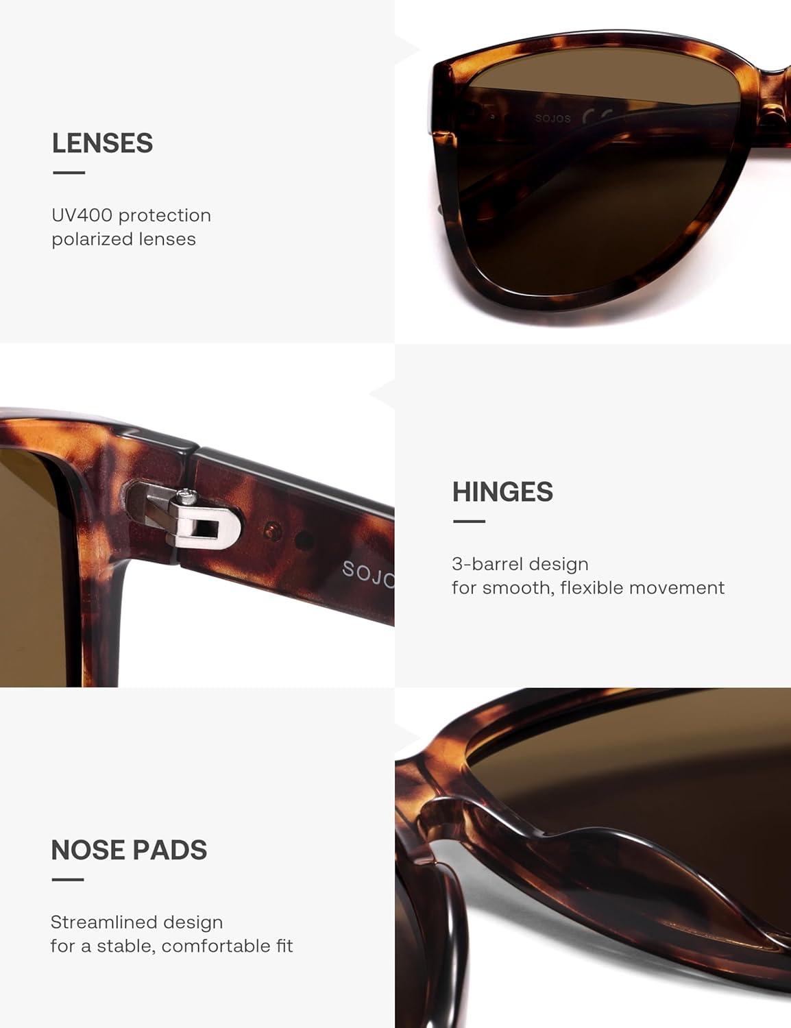 imageSOJOS Trendy Big Oversized Polarized Sunglasses Womens Mens 70s 80s Large Retro Vintage Pilot Shades SJ2643Brown TortoiseCold Brown