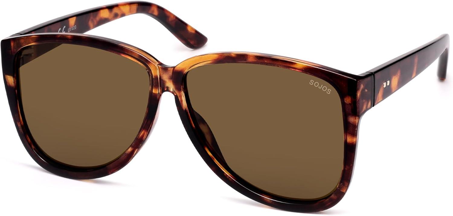 imageSOJOS Trendy Big Oversized Polarized Sunglasses Womens Mens 70s 80s Large Retro Vintage Pilot Shades SJ2643Brown TortoiseCold Brown