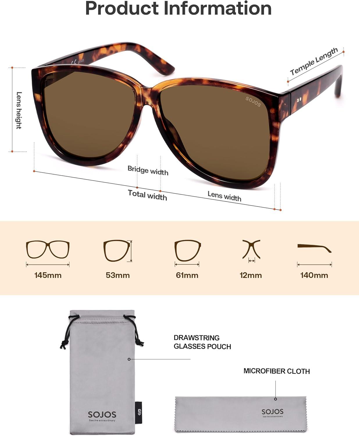 imageSOJOS Trendy Big Oversized Polarized Sunglasses Womens Mens 70s 80s Large Retro Vintage Pilot Shades SJ2643Brown TortoiseCold Brown