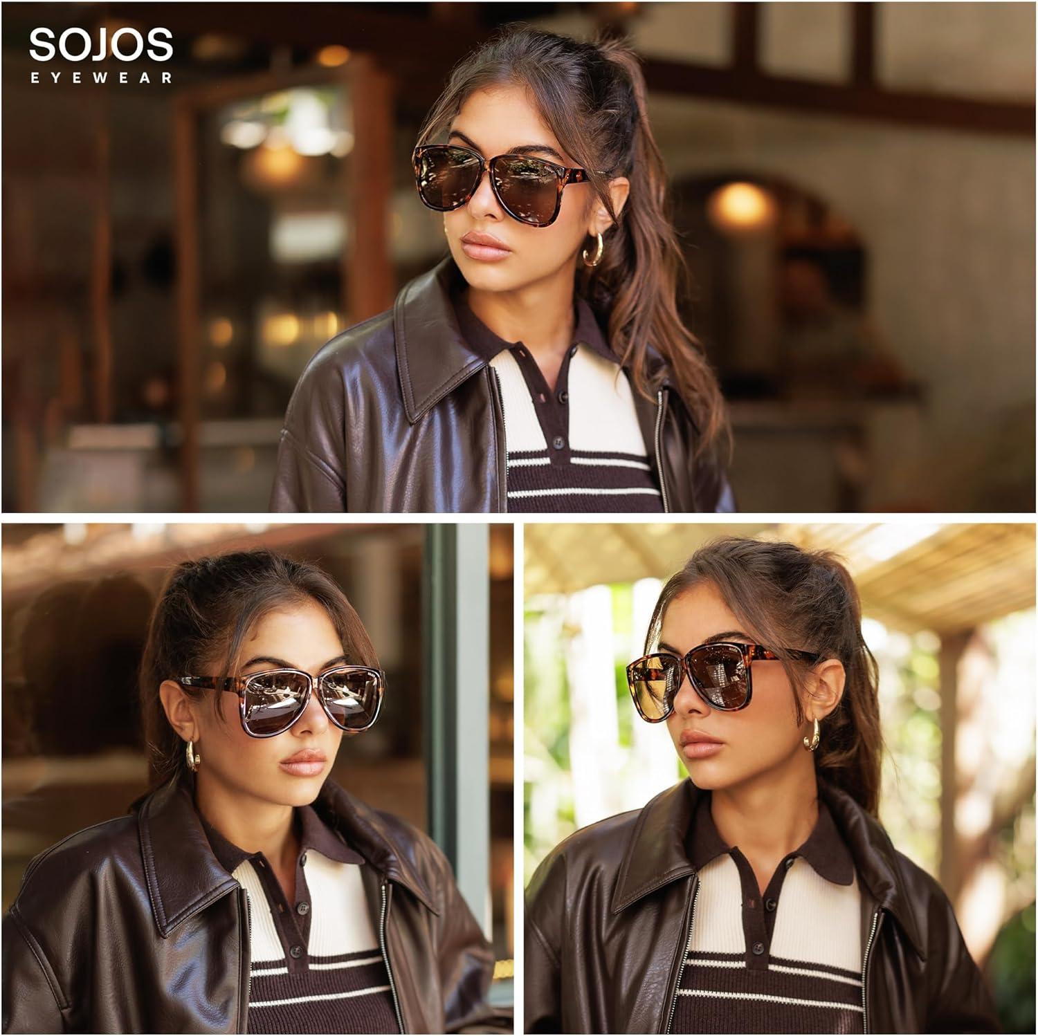 imageSOJOS Trendy Big Oversized Polarized Sunglasses Womens Mens 70s 80s Large Retro Vintage Pilot Shades SJ2643Caramel TortoiseGrey