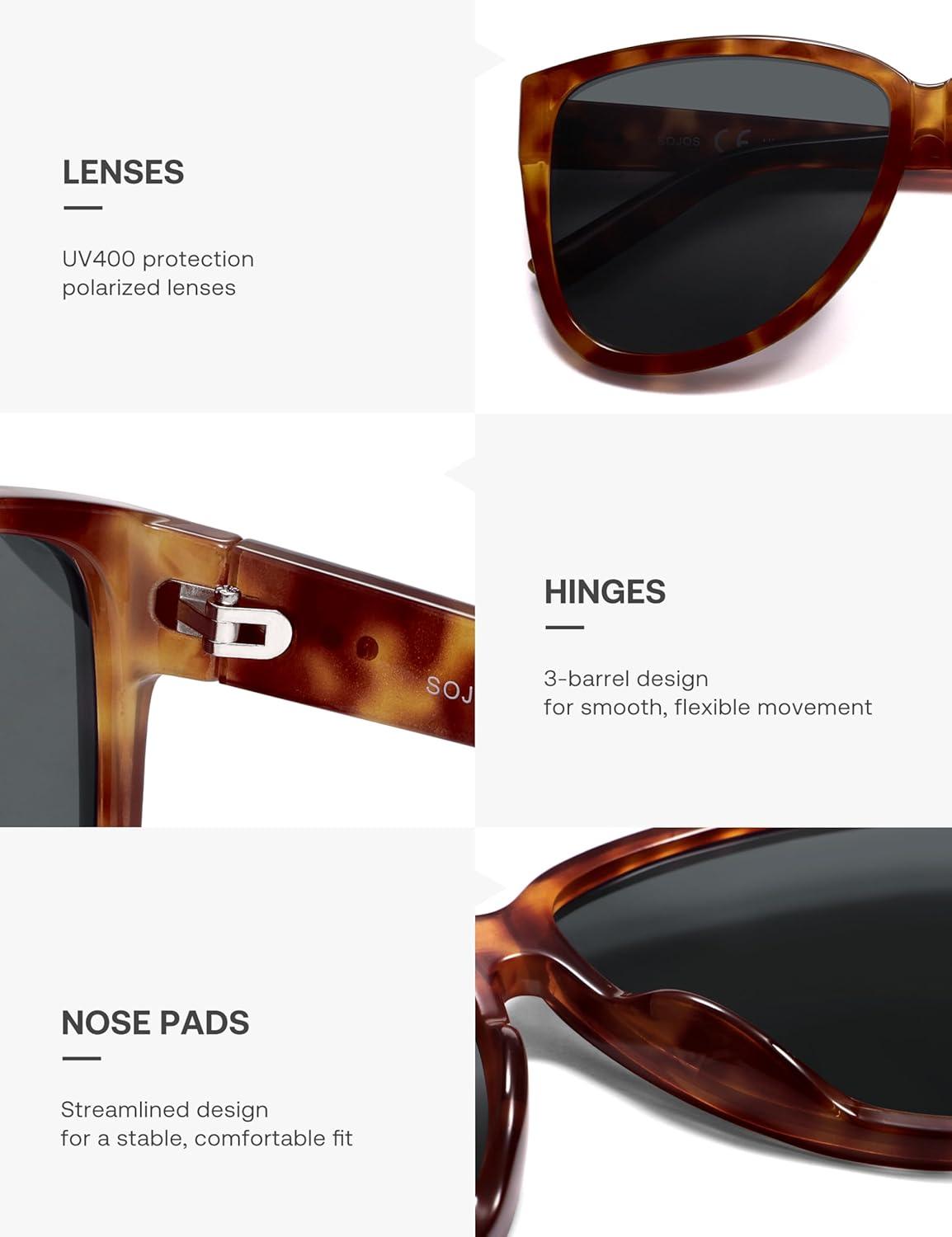 imageSOJOS Trendy Big Oversized Polarized Sunglasses Womens Mens 70s 80s Large Retro Vintage Pilot Shades SJ2643Caramel TortoiseGrey