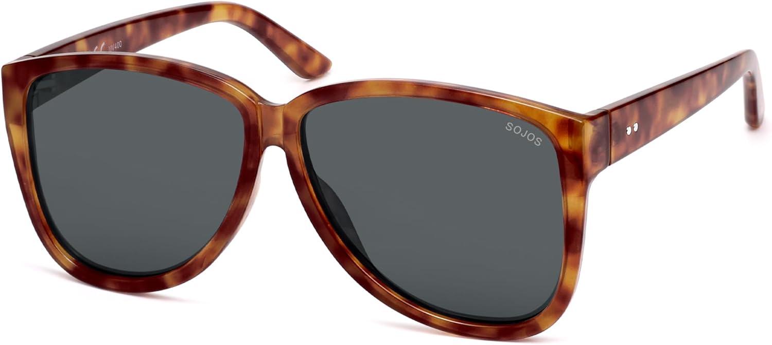 imageSOJOS Trendy Big Oversized Polarized Sunglasses Womens Mens 70s 80s Large Retro Vintage Pilot Shades SJ2643Caramel TortoiseGrey