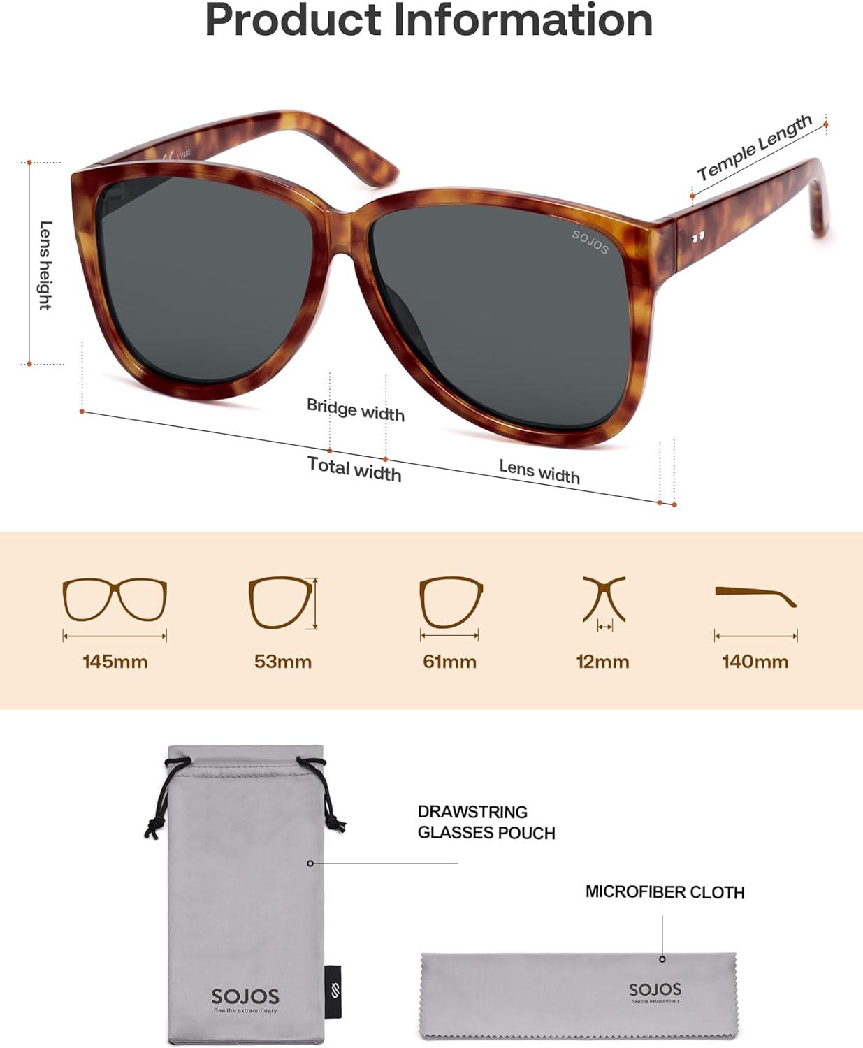 imageSOJOS Trendy Big Oversized Polarized Sunglasses Womens Mens 70s 80s Large Retro Vintage Pilot Shades SJ2643Caramel TortoiseGrey