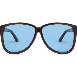 imageSOJOS Trendy Big Oversized Polarized Sunglasses Womens Mens 70s 80s Large Retro Vintage Pilot Shades SJ2643Dark BrownLight Blue Tint