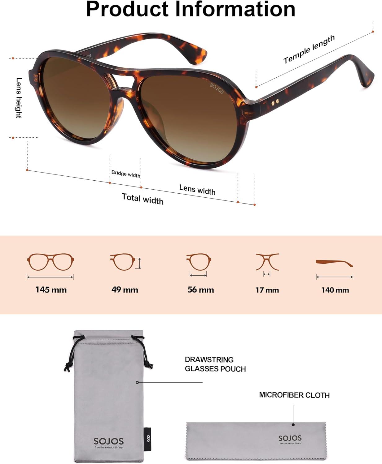imageSOJOS Retro Aviator Polarized Sunglasses for Women Men Vintage 70s Style UV Protection Womens Mens Sun Glasses SJ2646Brown TortoiseBrown Grading