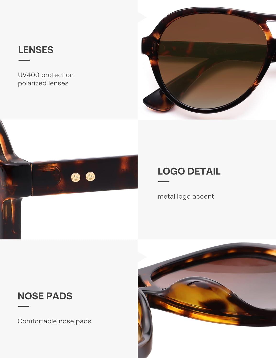 imageSOJOS Retro Aviator Polarized Sunglasses for Women Men Vintage 70s Style UV Protection Womens Mens Sun Glasses SJ2646Brown TortoiseBrown Grading