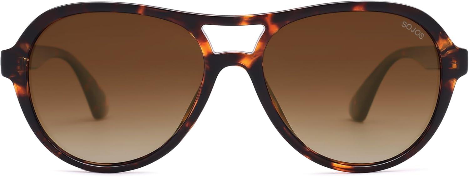 imageSOJOS Retro Aviator Polarized Sunglasses for Women Men Vintage 70s Style UV Protection Womens Mens Sun Glasses SJ2646Brown TortoiseBrown Grading
