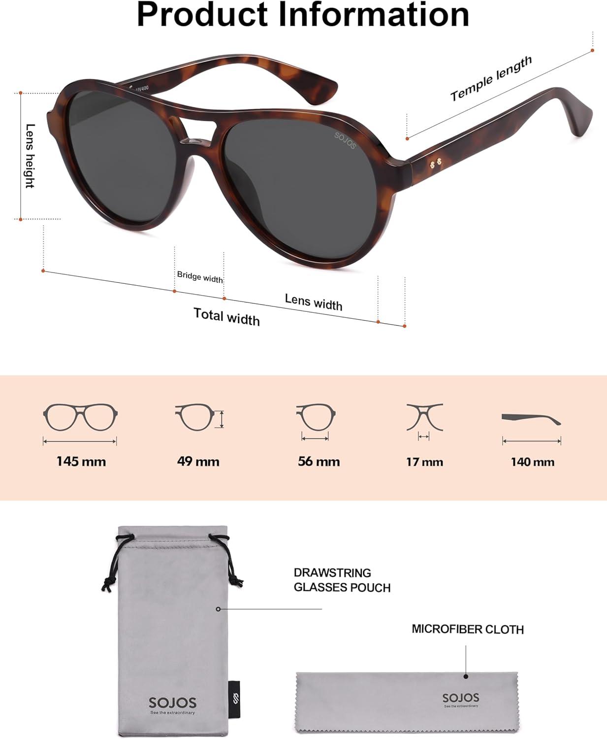 imageSOJOS Retro Aviator Polarized Sunglasses for Women Men Vintage 70s Style UV Protection Womens Mens Sun Glasses SJ2646TortoiseGrey