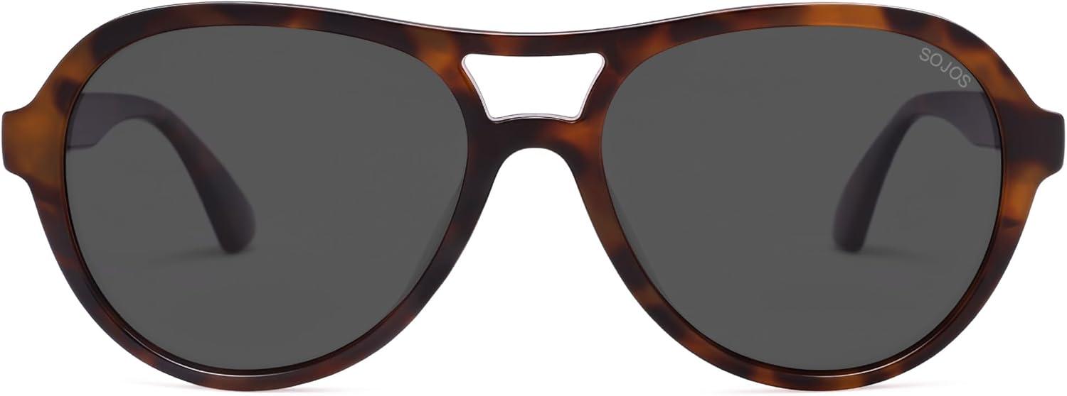 imageSOJOS Retro Aviator Polarized Sunglasses for Women Men Vintage 70s Style UV Protection Womens Mens Sun Glasses SJ2646TortoiseGrey