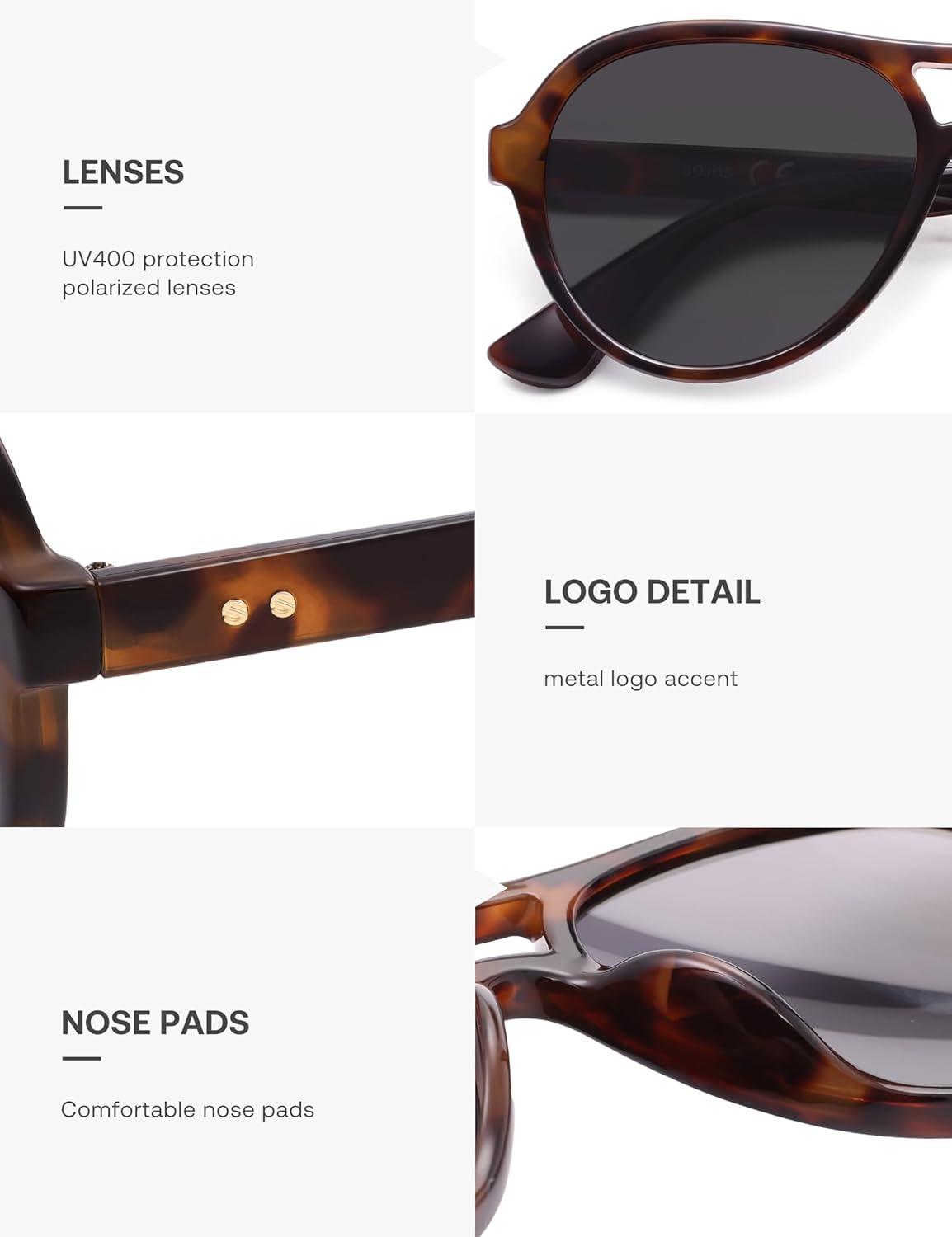 imageSOJOS Retro Aviator Polarized Sunglasses for Women Men Vintage 70s Style UV Protection Womens Mens Sun Glasses SJ2646TortoiseGrey