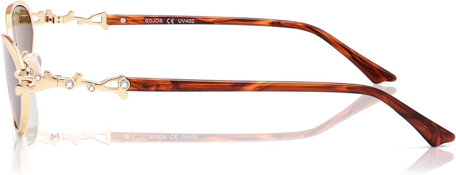 imageSOJOS Retro Cat Eye Sunglasses Women Men Acetate Metal Frame Trendy Designer UV400 Sun Glasses Staghorn CoralGoldBrown