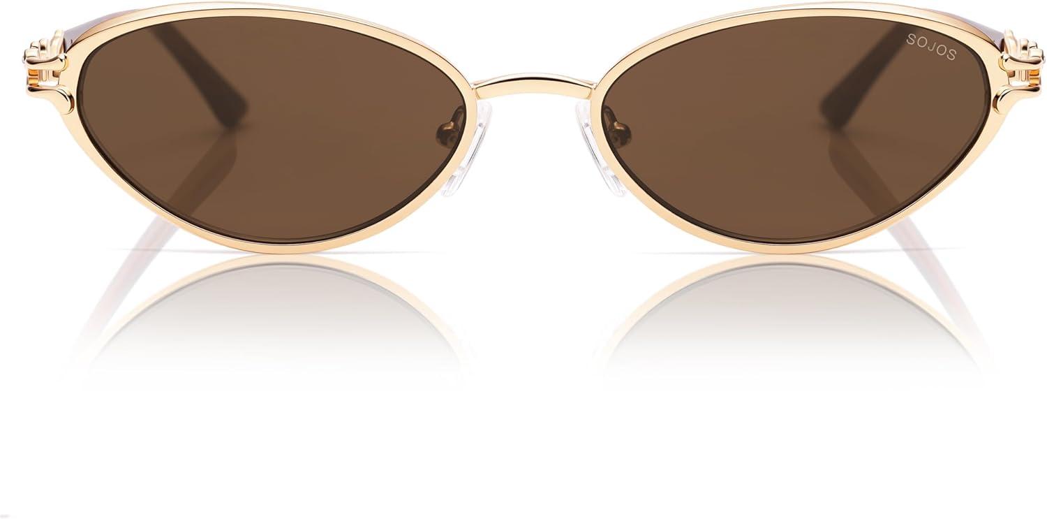 imageSOJOS Retro Cat Eye Sunglasses Women Men Acetate Metal Frame Trendy Designer UV400 Sun Glasses Staghorn CoralGoldBrown