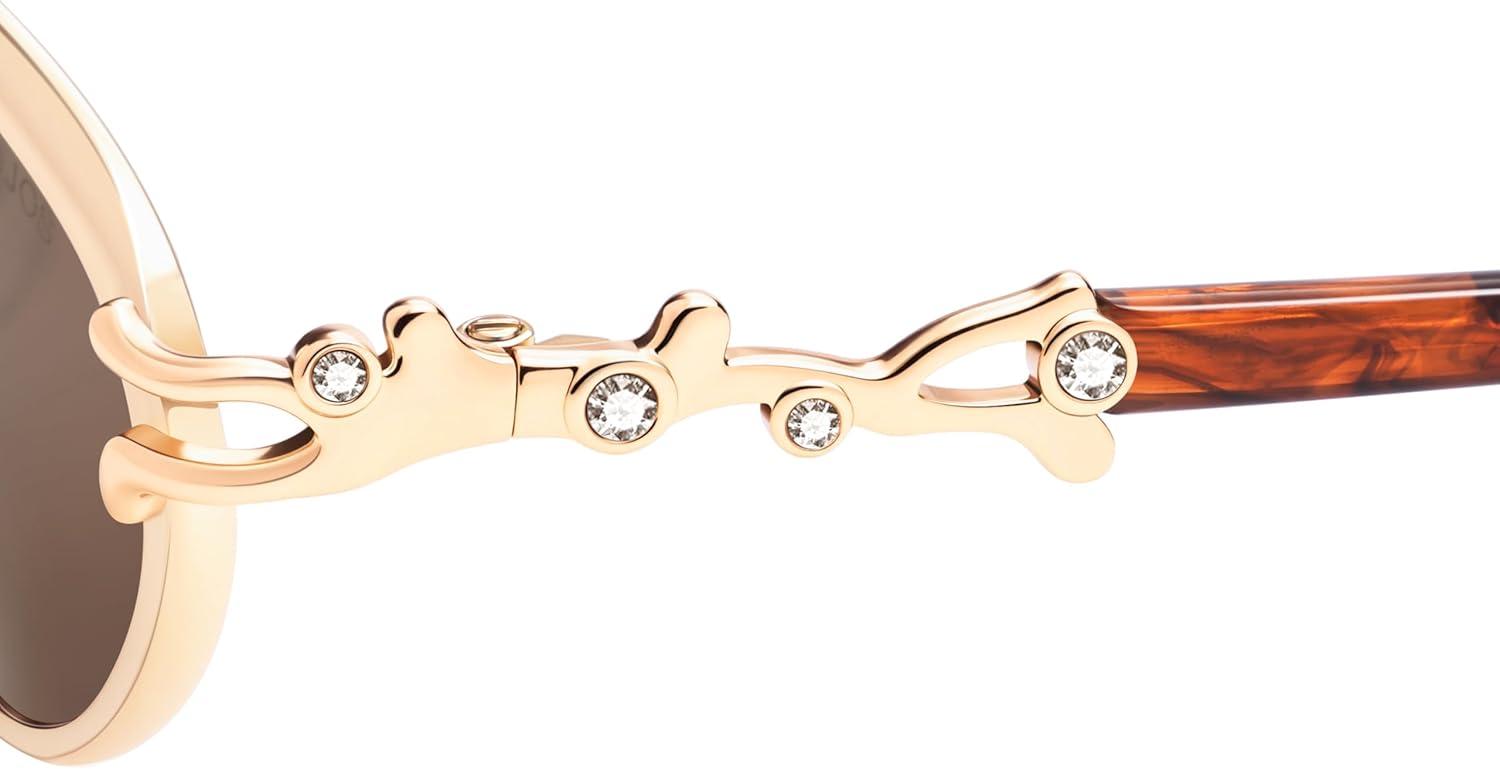 imageSOJOS Retro Cat Eye Sunglasses Women Men Acetate Metal Frame Trendy Designer UV400 Sun Glasses Staghorn CoralGoldBrown