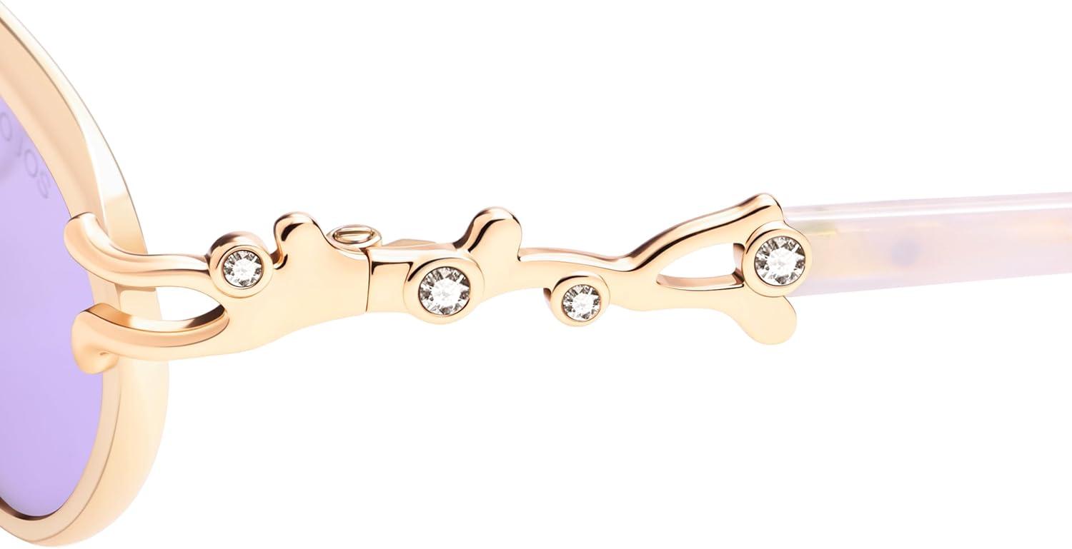 imageSOJOS Retro Cat Eye Sunglasses Women Men Acetate Metal Frame Trendy Designer UV400 Sun Glasses Staghorn CoralGoldGardient Purple