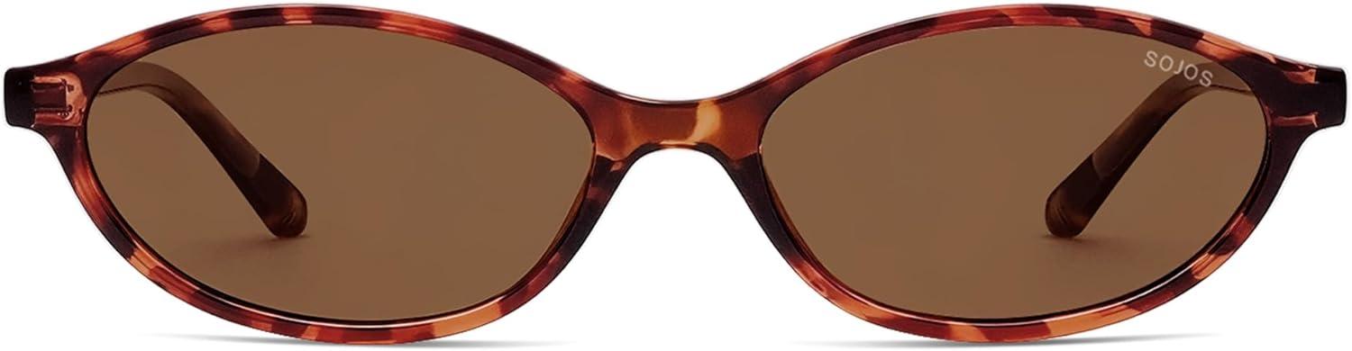 imageSOJOS TR90 Ultra Light Flexible Sunglasses for Women Retro Oval Polarized Cat Eye Vintage Shades UV400 Protection Comfort FitTortoise BrownBrown
