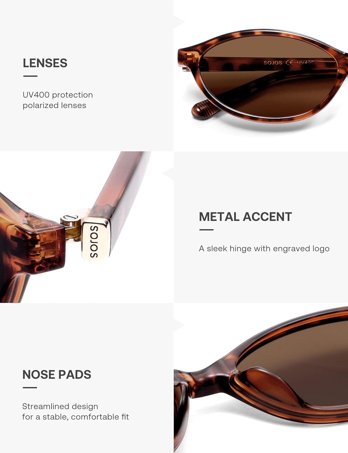 imageSOJOS TR90 Ultra Light Flexible Sunglasses for Women Retro Oval Polarized Cat Eye Vintage Shades UV400 Protection Comfort FitTortoise BrownBrown