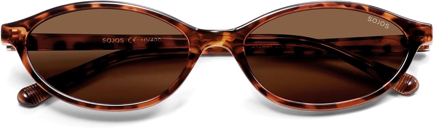 imageSOJOS TR90 Ultra Light Flexible Sunglasses for Women Retro Oval Polarized Cat Eye Vintage Shades UV400 Protection Comfort FitTortoise BrownBrown
