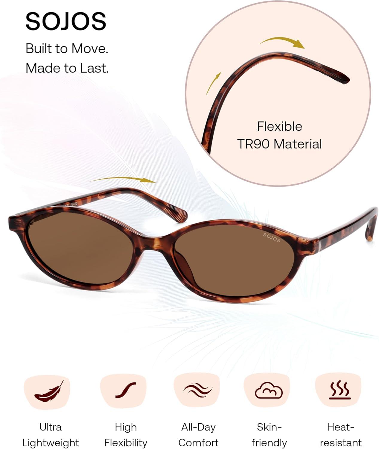imageSOJOS TR90 Ultra Light Flexible Sunglasses for Women Retro Oval Polarized Cat Eye Vintage Shades UV400 Protection Comfort FitTortoise BrownBrown