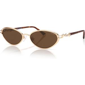 imageSOJOS Retro Cat Eye Sunglasses Women Men Acetate Metal Frame Trendy Designer UV400 Sun Glasses Staghorn CoralGoldBrown