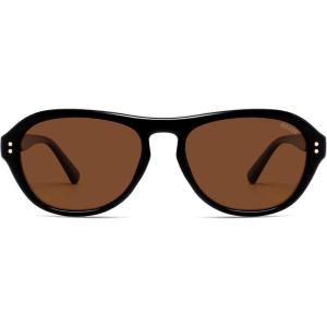 imageSOJOS Retro Polarized Aviator Sunglasses for Women Men 80s 90s Trendy UV400 Shades SJ2648BlackDark Brown